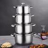 4-piece Stainless Steel Cookware Set, Comprising 4 Pans and 4 Lids, Suitable for All Hobs, Versatile Soup Pots, Ideal for Kitchen Use Less