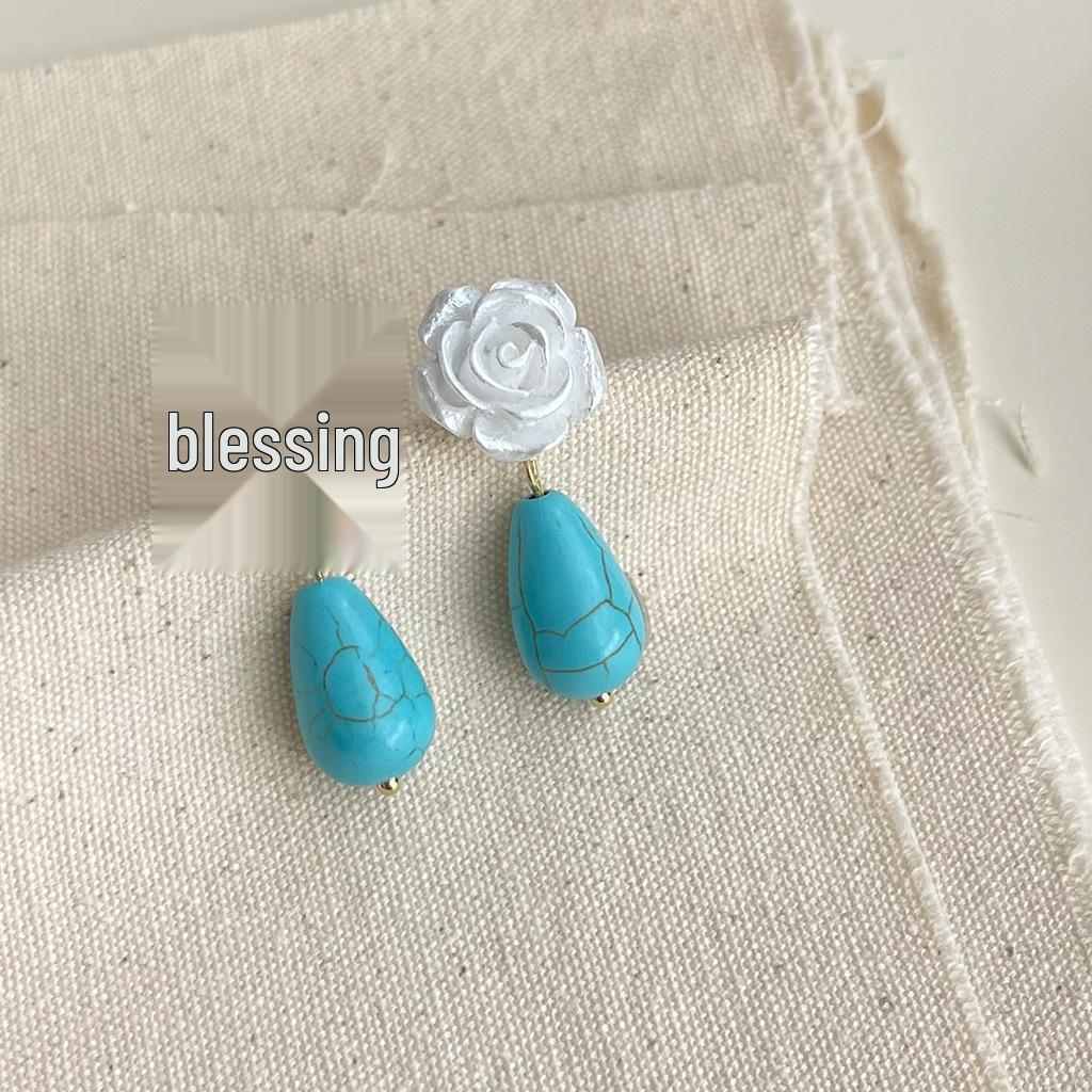 Retro Handmade Synthetic Turquoise Earrings & Bracelet Set for Women