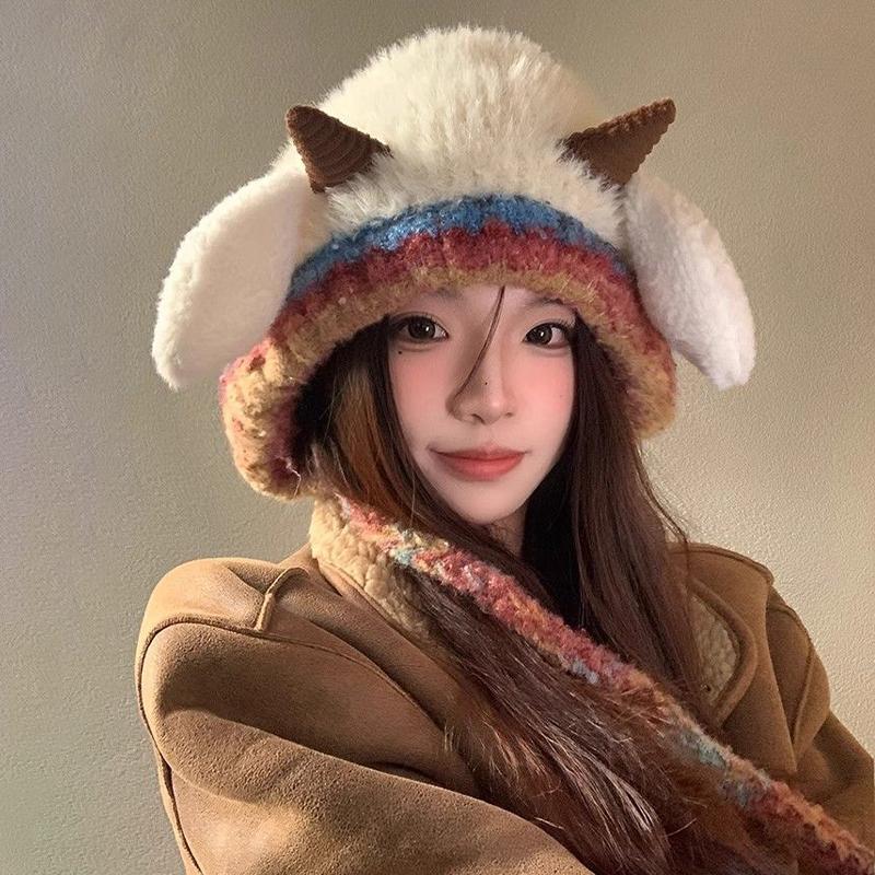 Korean Cute Plush Hat Autumn And Winter Warm Knitted Earmuffs Cold-Proof All-Match Hat