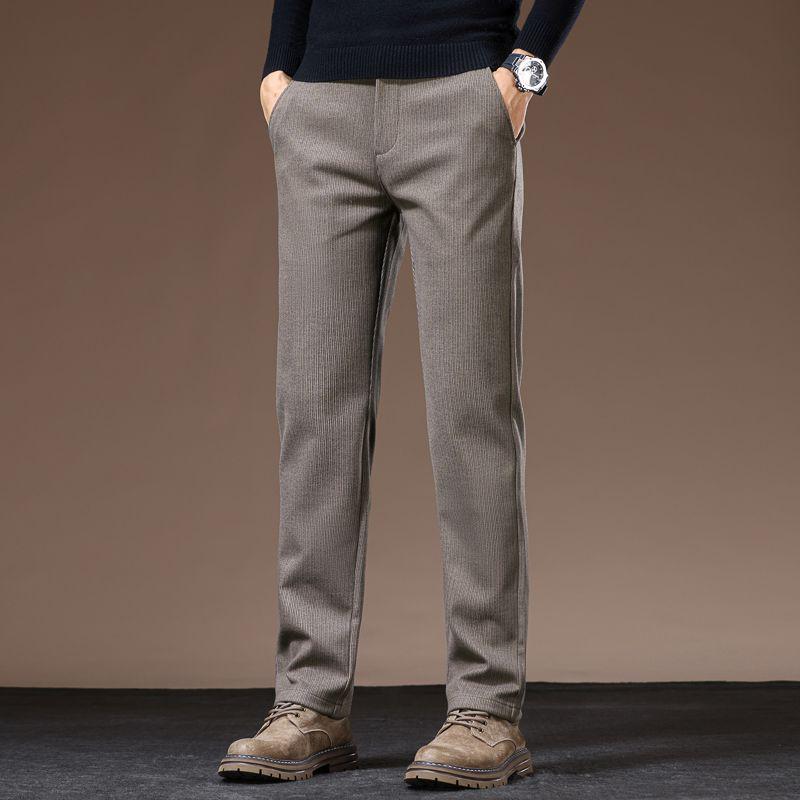 Men's High-End Slim Fit Woolen Trousers - Autumn/Winter Collection, Elastic Straight Leg, Light Luxury Casual Style.