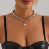 Jewelry Metal Texture Pentagram Pendant Removable Clavicle Chain Necklace Bracelet Set Female