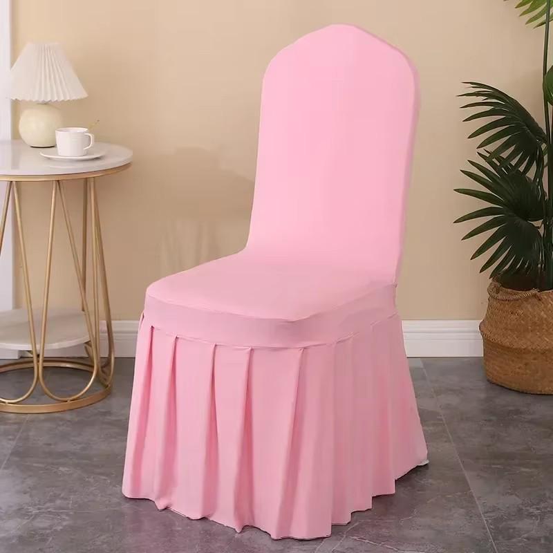 White Pleated Elastic Skirt Chair Cover for Wedding, Banquet, or Hotel Events