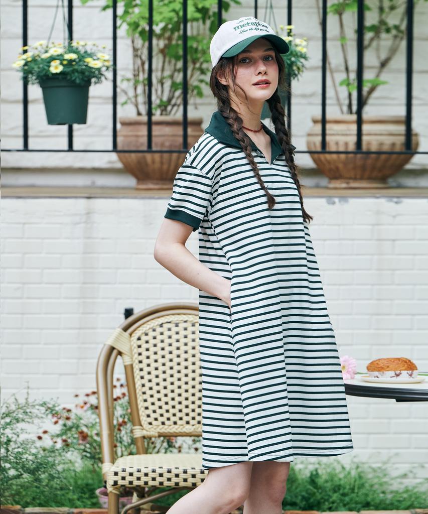 Metapeo Met Striped Collar Summer Dress Green