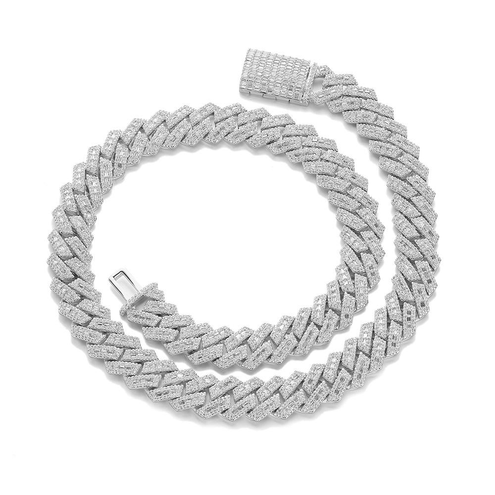 

11Mm geometric rhombus Cuban chain necklace bracelet hip-hop personality zircon necklace men s and women s same street style jewelry Bracelet 7inch (length about 18cm)
