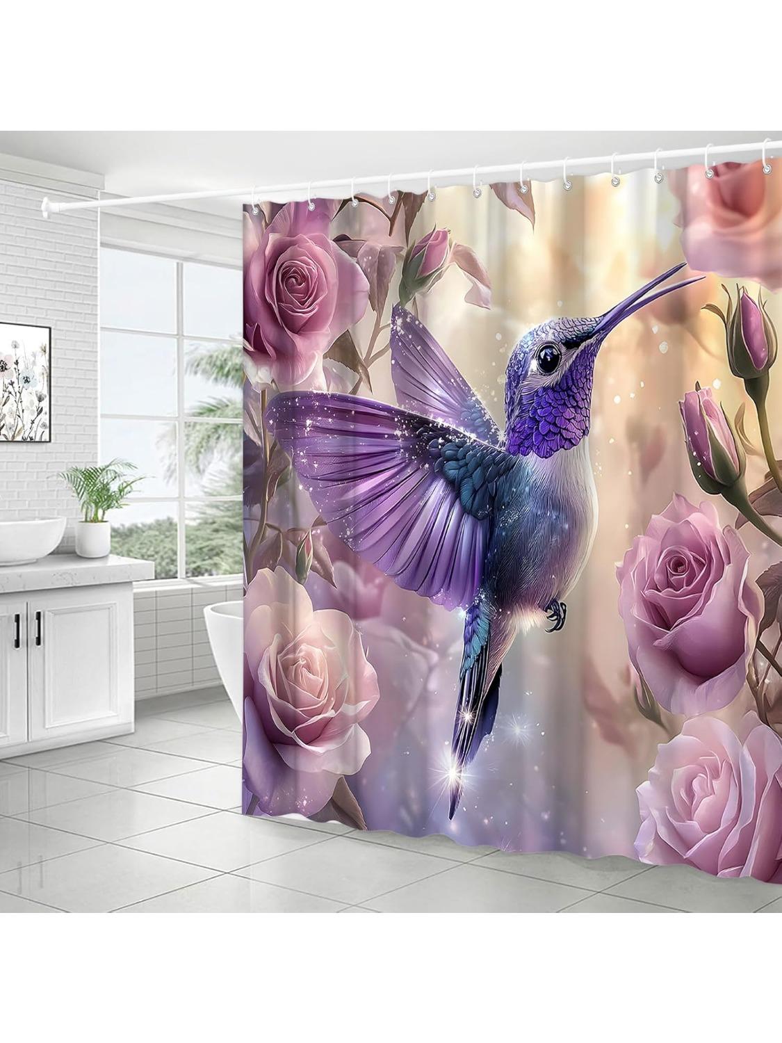 

Hummingbird Flower Shower Curtain Spring Purple Rose Floral Birds Tropical Animal Rustic Nature Fantasy Garden Elegant Women 90x180CM