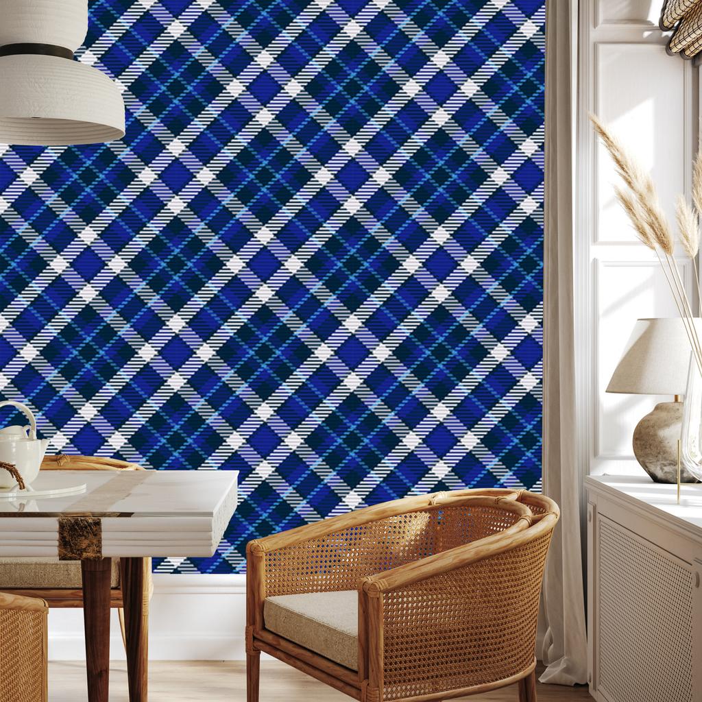 Blue Checkered Wallpaper, Blue, Navy Blue, and Light Gray, 50x1000