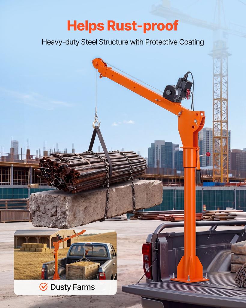VEVOR Electric Truck Crane, 499 kg Pickup Truck Crane with 12V Electric Winch, 360 degrees Rotating Telescopic Boom, Premium Galvanized Steel
