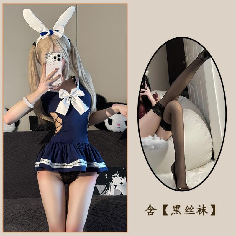 Sex Underwear Pure Desire School Bunny Uniform Free Crotch Swimsuit Women's Straps One-piece Qqny