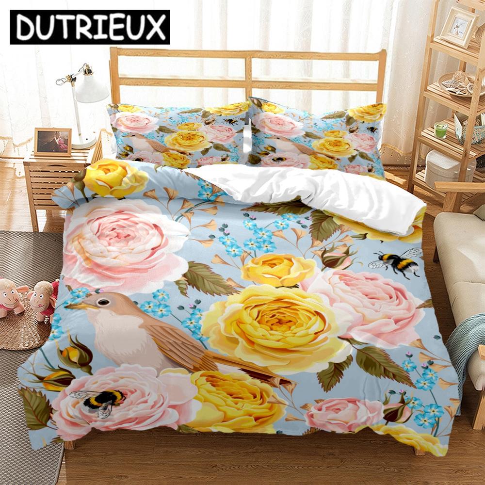Rose Flower Art Print Three Piece Bedding Set Fashion Article Children Or Adults For Beds Quilt Covers Pillowcases Bedding Set