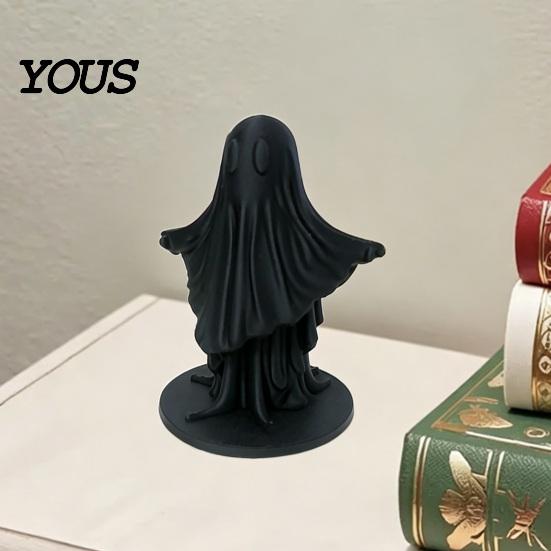 Matte Black Ghost Statue 3D Printed Cute Figurine, Minimalist Home Decor, & White Unique Artistic Design Dual Colors, Stable Base for