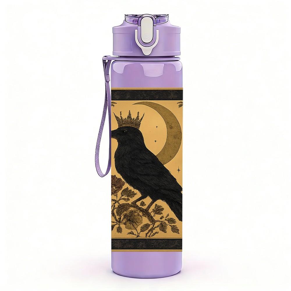 1PC Raven Moon Vintage Art 750ml Color Plastic Sports Water Bottle Leakproof Flip Straw Lid Suitable for Sports Office Home Use