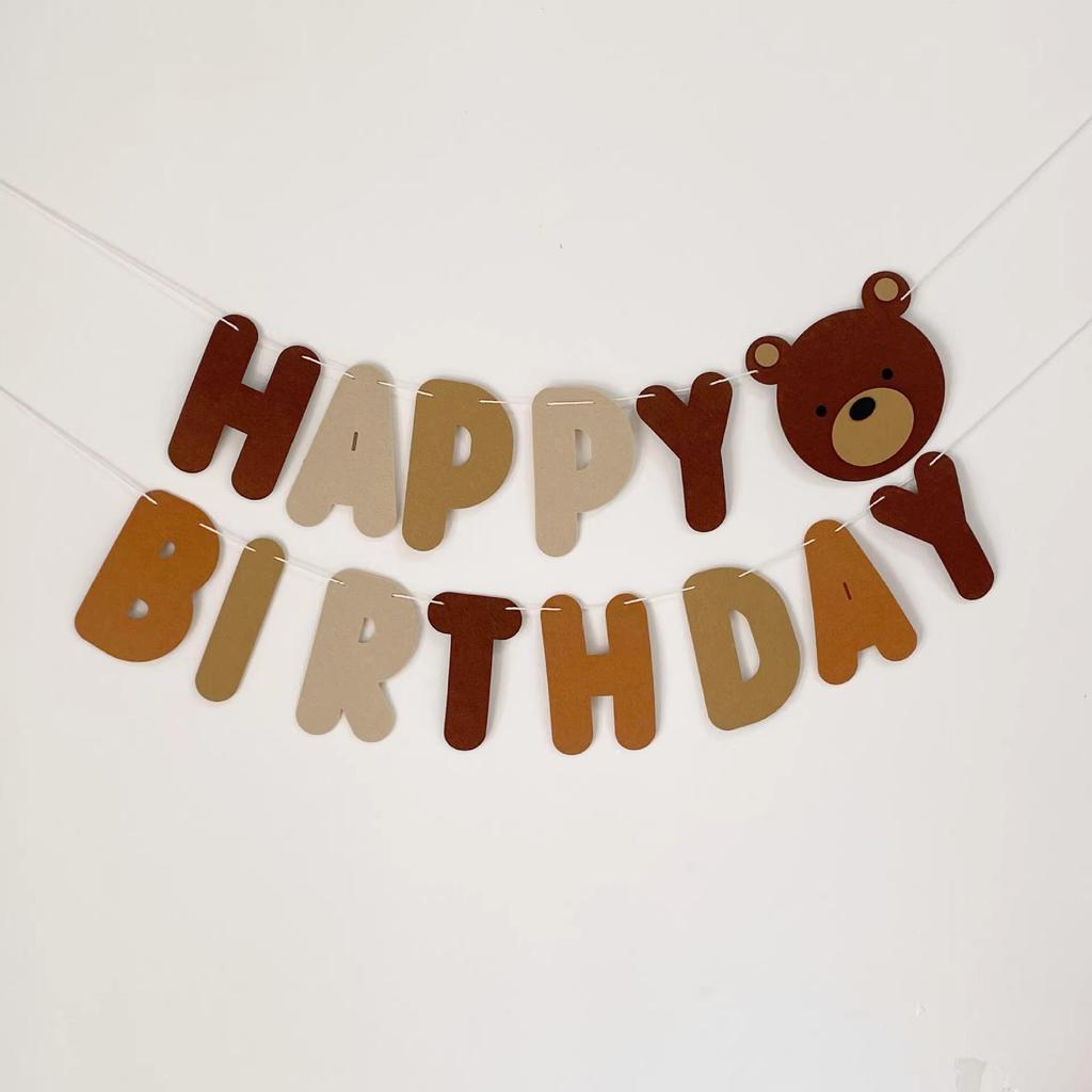 Cross-border INS New Brown Bear Birthday Banner for Baby's First Full Moon Party.
