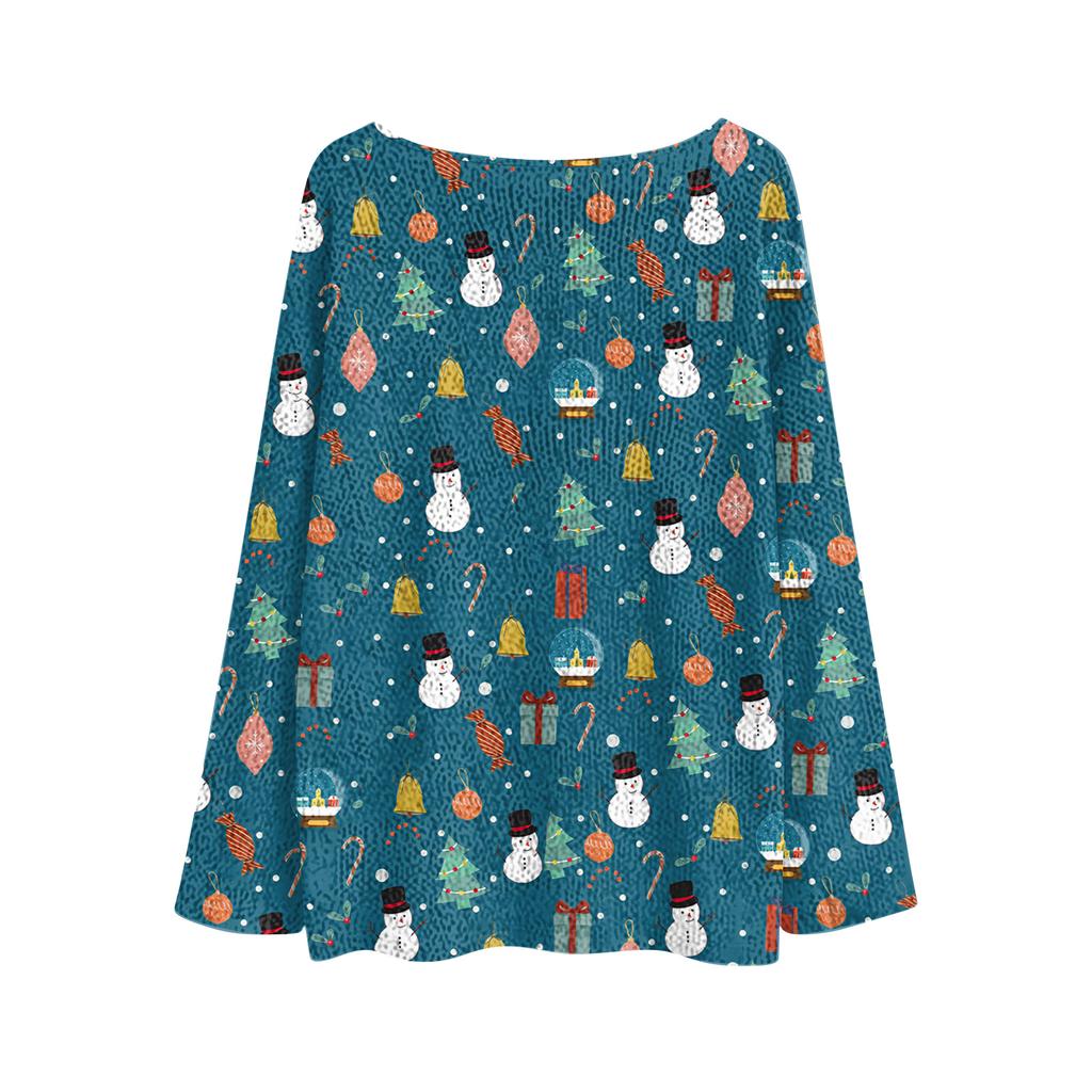 Women's Fashionable Oversized Knitwear Long-Sleeved Christmas Print Top