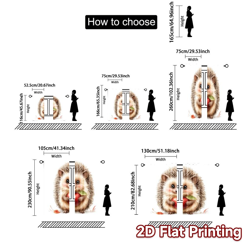 2pcs   2D FLAT PRINTING Curtains (Without Rod) Hedgehog Apple Chic Curtains&Window Treatment Versatile Polyester Fabric Curtains