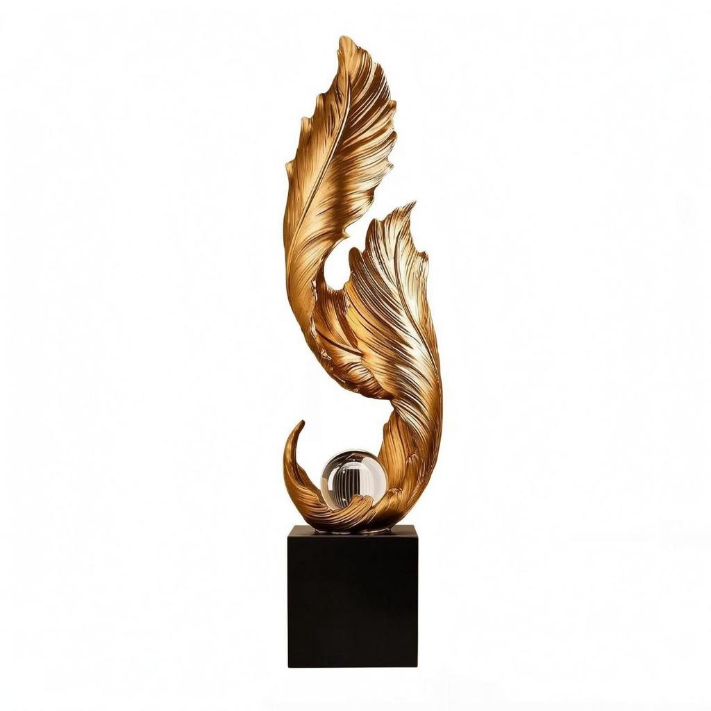 Golden Plume Statue Layered Floor decor Standing Ornament Slender Feather