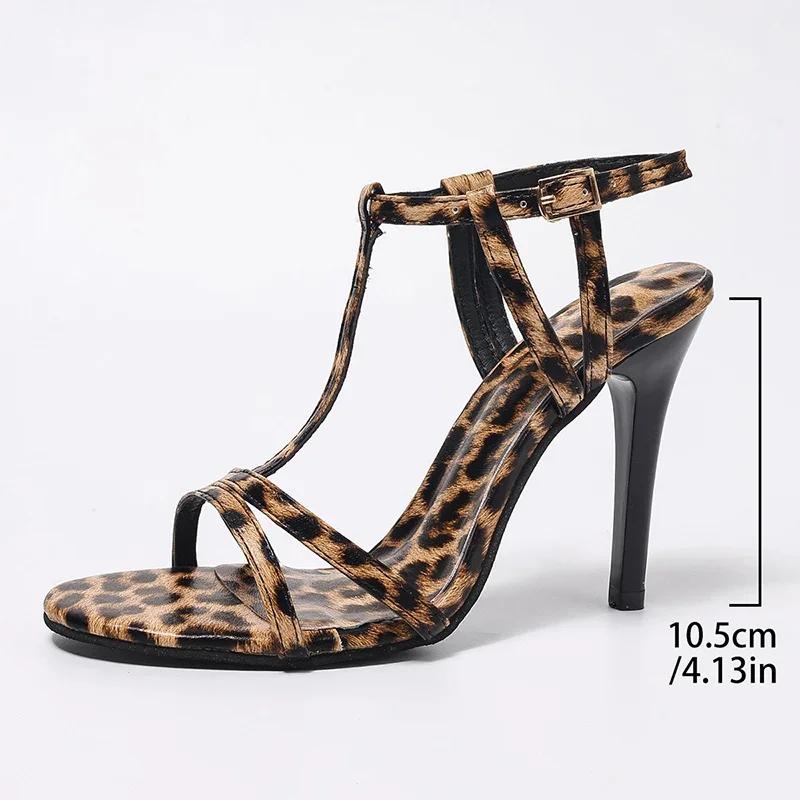 Fashion Sexy Leopard Print Super High Heel Sandals Women Summer Ankle Strap Thin Heel Party Shoes Woman Plus Size Fashion Stiletto Pumps