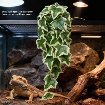 Dekoratives Aquarium mit künstlichem Fischbecken, farbenfroher Futterbox aus Rattan für Reptilien und andere Haustiere