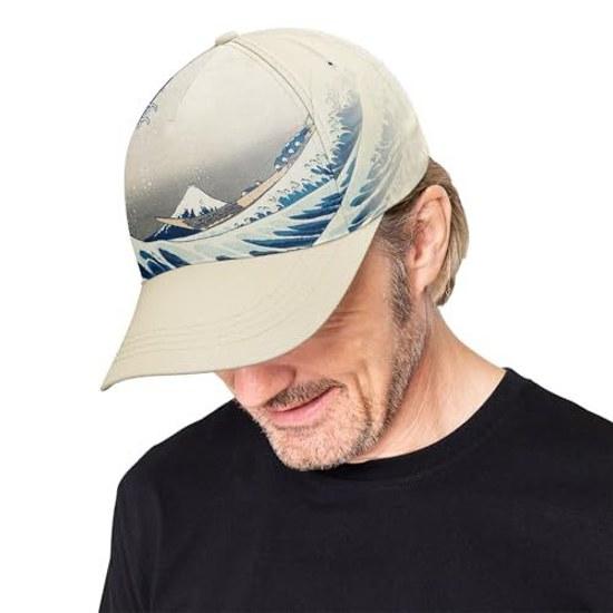 CoolCustomize Wagara Cap Unisex Ukiyo-e Great Wave Off Kanagawa Design Free Size Adjustable Japanese Style Casual Coordination Ideal Daily Use Gifts