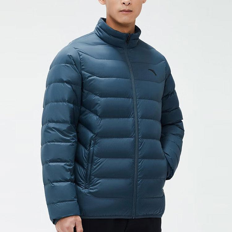 Anta Comprehensive Training Series Solid Color Zipper Stand Collar Warm Down Jacket Men Outerwear Whale-Fin-Blue 152347902-4