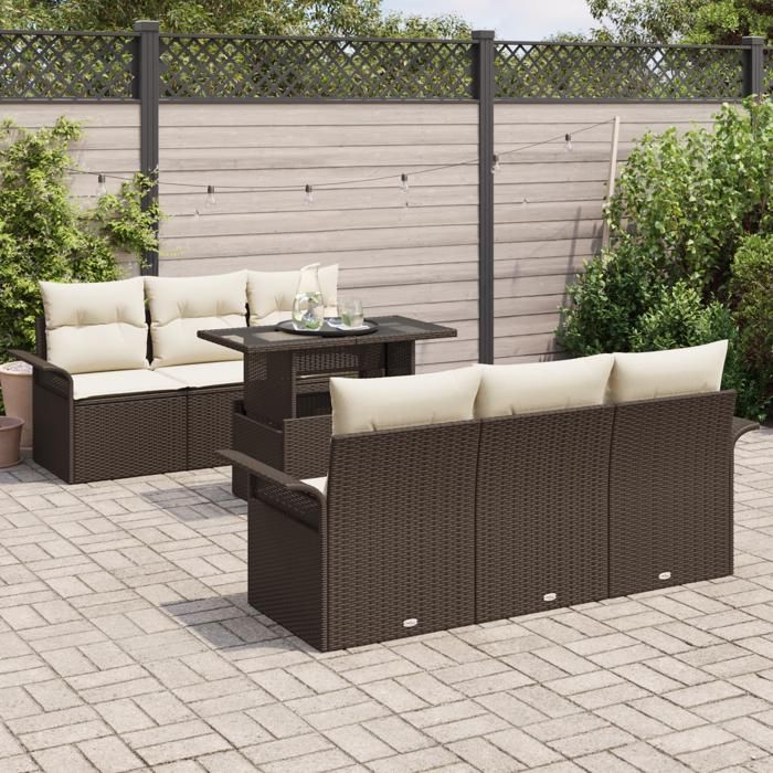 VidaXL Ensemble de canapé de jardin 7 pièces avec coussins marron poly rattan 3348204