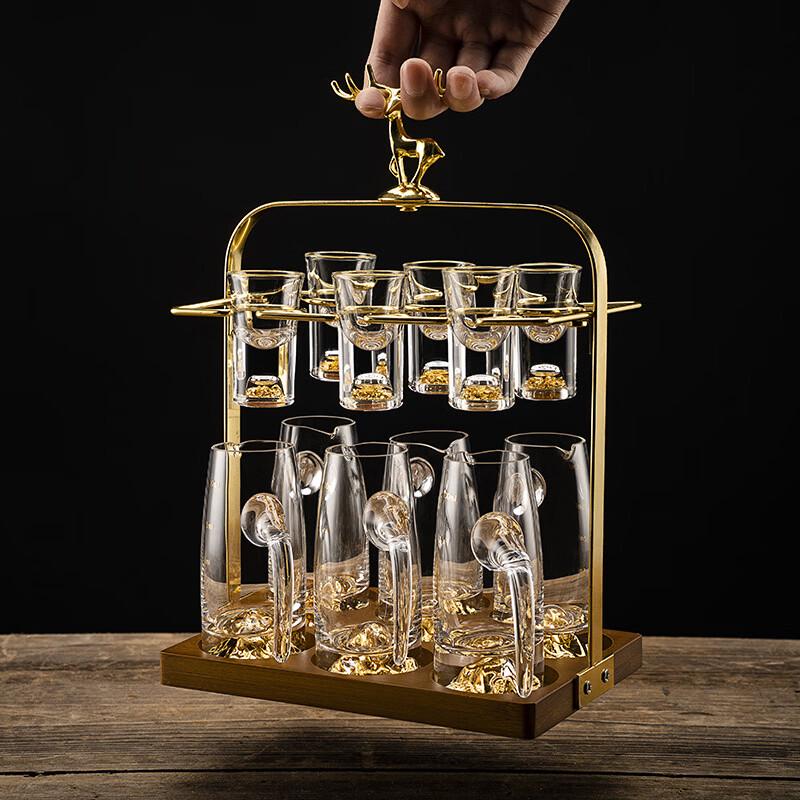 Gold Leaf Glass Wine Set with Deer Stand