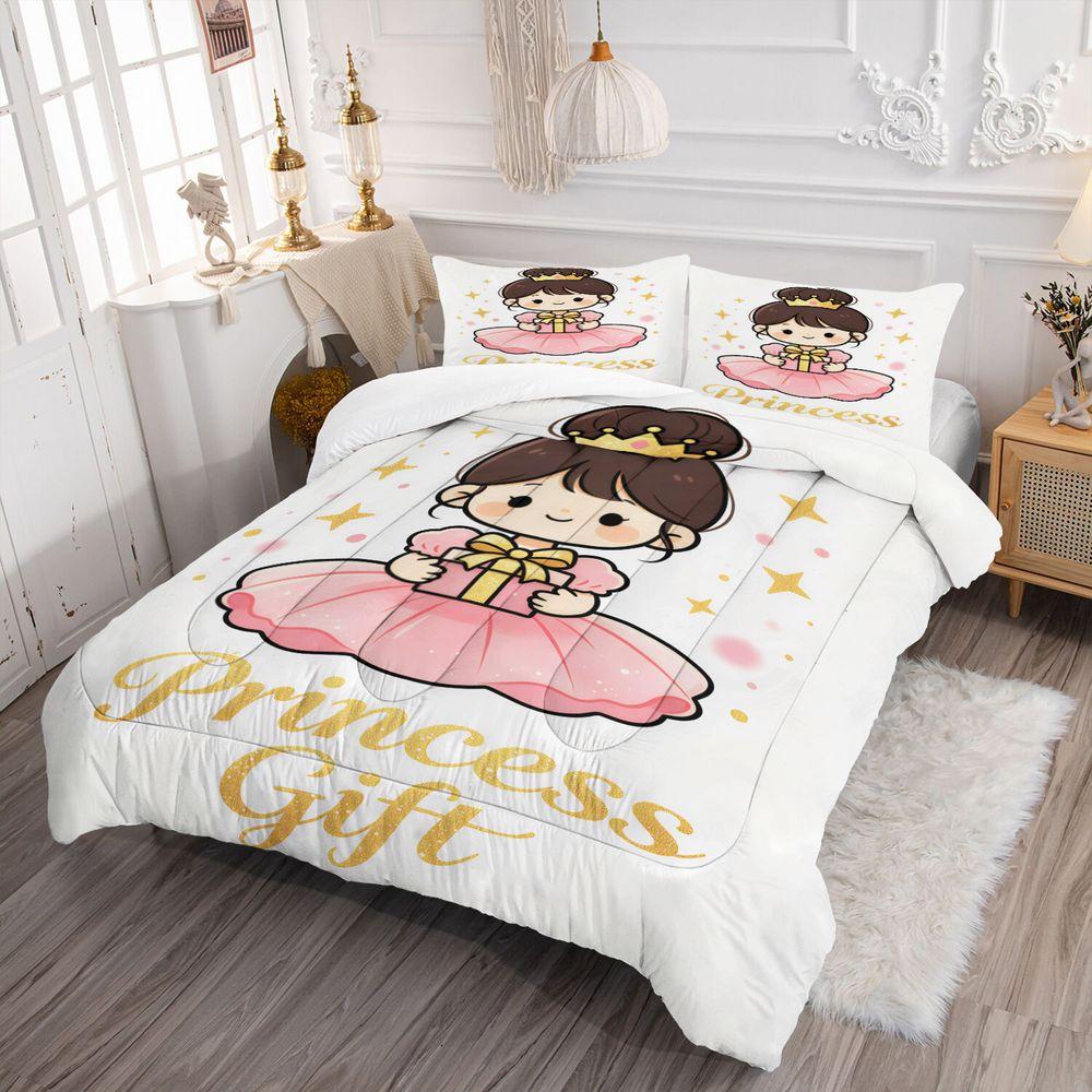 Cute Princess Print Comforter Set Bedding Set With Pillowcase Soft Microfiber Quilt For Girls Bedroom Home Decor Gift