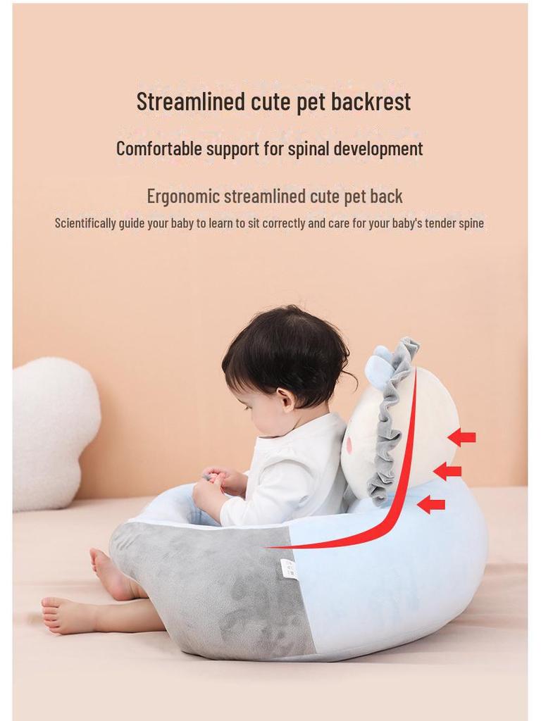 Cartoon Infant Soft Learning Chair - Portable Silicone Anti-Fall Seat & Plush Toy
