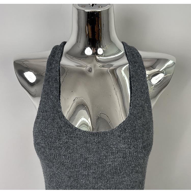 Korean Dongdaemun Slimming Waist-Cinching Sleeveless Knit Dress for Women