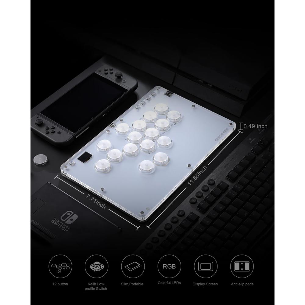 SIXSIR Leverless Controller: SIXSIR T16 Crystal Series - Acrylic Sandwich Artwork Template - 16 Key Crystal Low Profile Switch - Custom RGB - PCSwitch