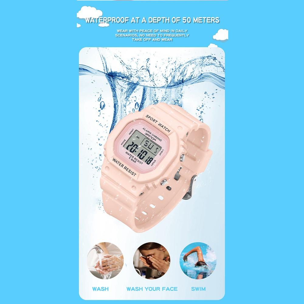 SANDA Square Electronic Watch Colourful Creative Personality Candy Colour Waterproof Alarm Clock Electronic Watch