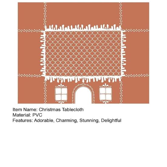 Gingerbread House Christmas Tablecloth Reusable Washable Gingerbread Playhouse Table Cover with Playful Cut-Out Windows for Dining Room Kitchen Party