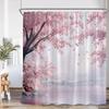 Japanese Style Shower Curtain Pink Cherry Blossom Floral White Crane Mountain Koi Carp Ink Scenery Modern Bathroom Curtain Decor