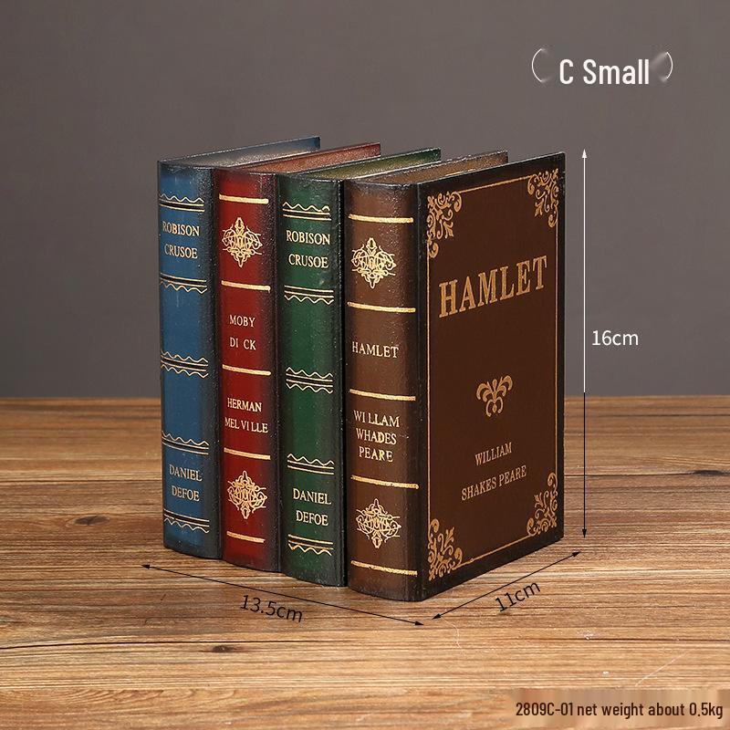 European Retro Faux Book Storage Box and Figurines for Office Decor