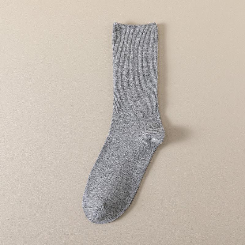 Women's Retro Mid-Calf Wool Socks - Japanese Style, Solid Color, Loose Fit