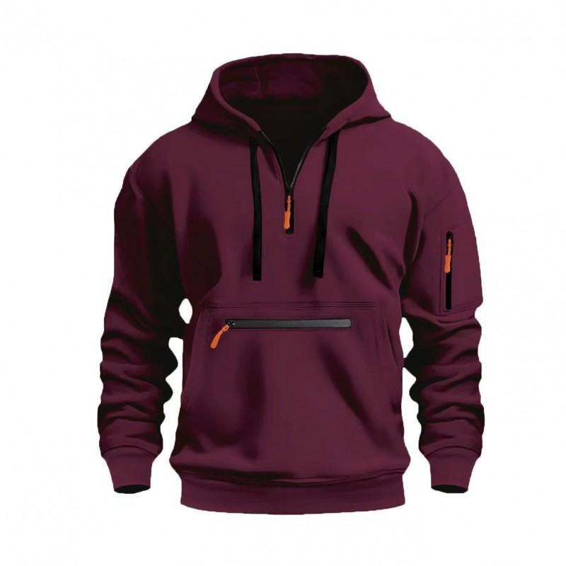 Mens Hooded Sweatshirt Casual Sports Pullover With Multi Pockets Waterproof Zipper Fall Winter