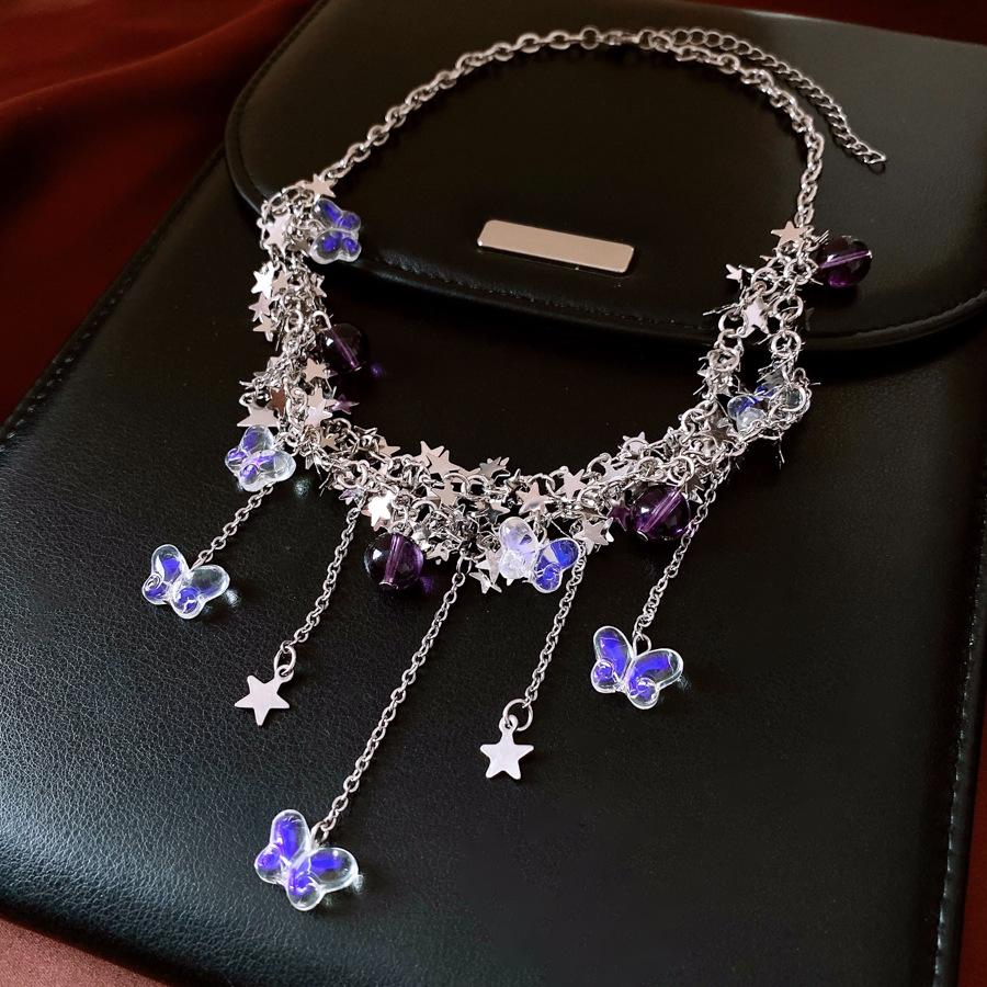 

Sweet and Cool Windshield Stars Beaded Pendant Necklace Personality Trend Versatile Sweater Chain Design Sense Niche Item Jewelry Women