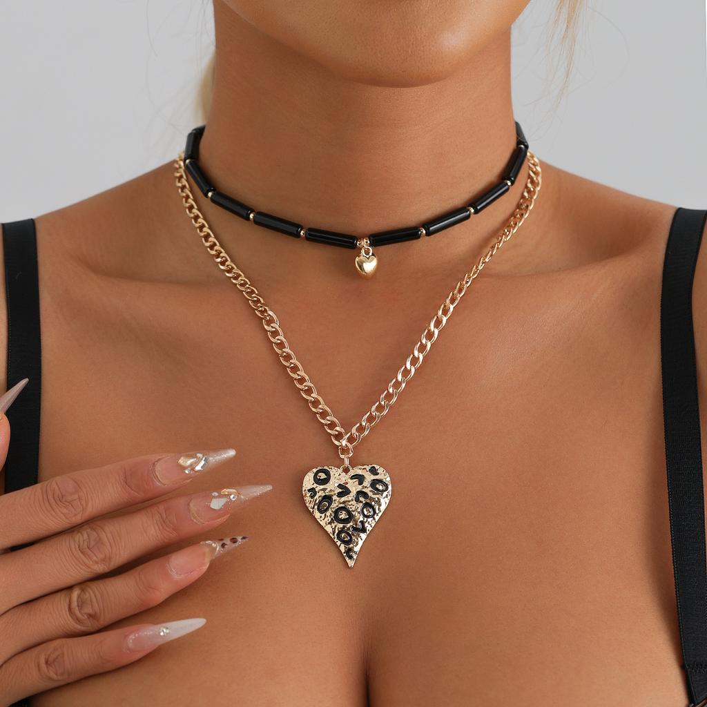Premium Sense Oil Drop Love Spots Pendant Clavicle Chain ins Vintage Double Necklace
