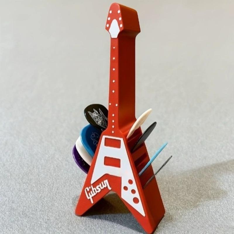 Guitar-Shaped Pick Holder, 10-Slot Sturdy Plastic Stand for Pick Storage, Desktop Organizer and Gift for Guitar Enthusiasts