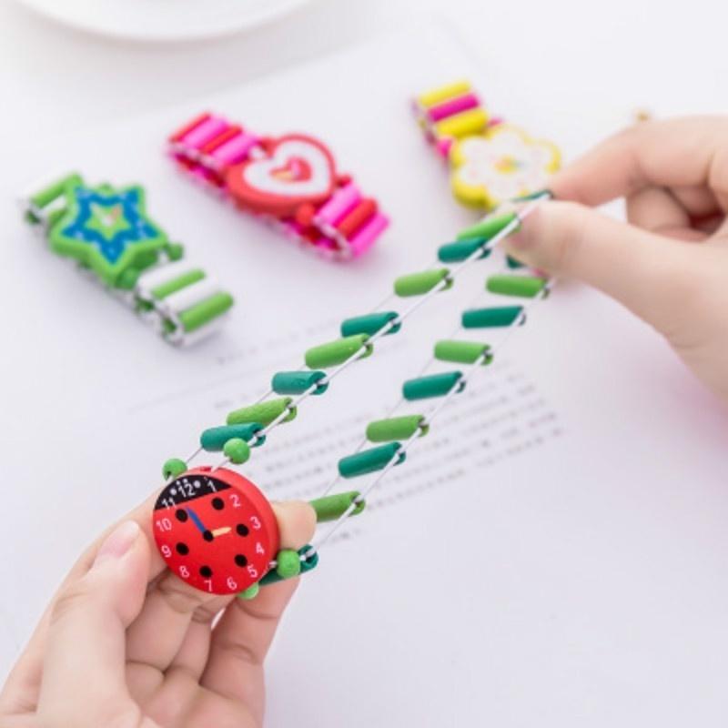 Kids Children Cartoon Elastic Wooden Watch Wristbands Bangle Toys School Award Prize Gift Birthday Party Favors