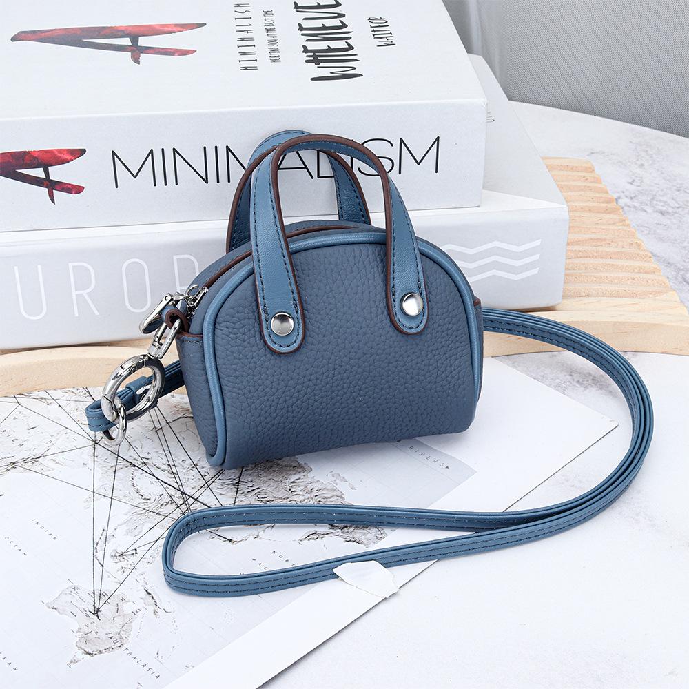 Genuine Leather Mini Lanyard Coin Purse - Ladies Bowling Style Lipstick Storage Bag