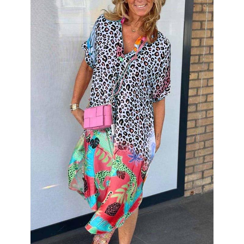 IHUASU Dámská móda léto jaro ležérní šaty s krátkým rukávem a výstřihem do V