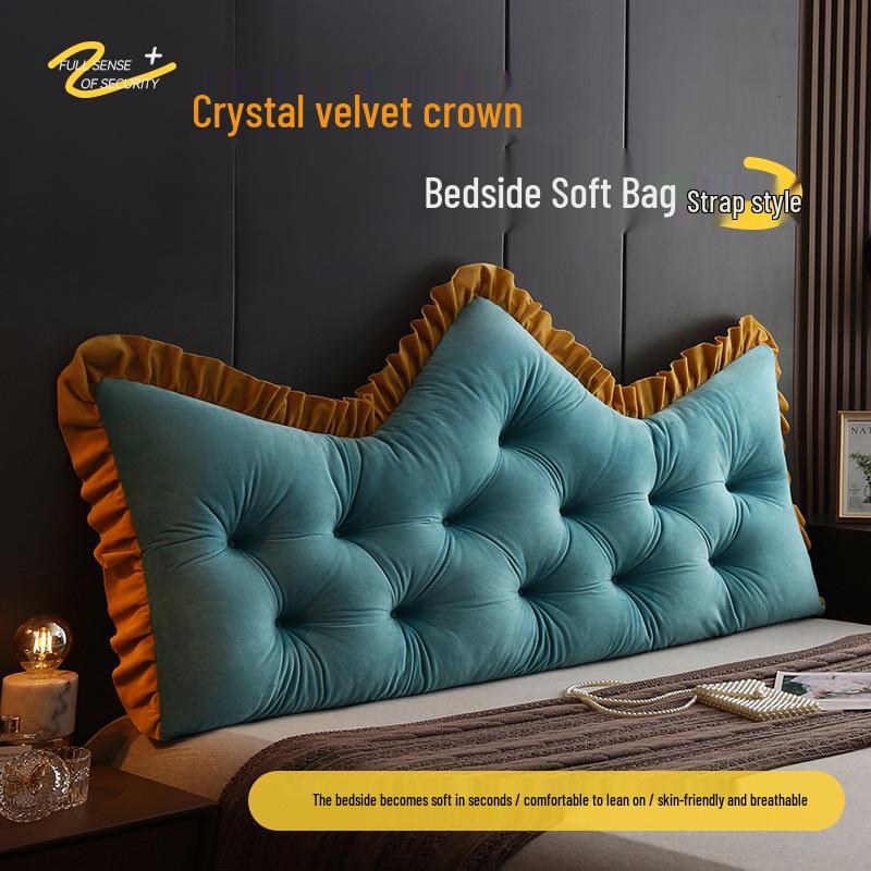 "Princess-Style Crown Bed Cushion: Soft Fabric Backrest for Bedroom or Tatami"