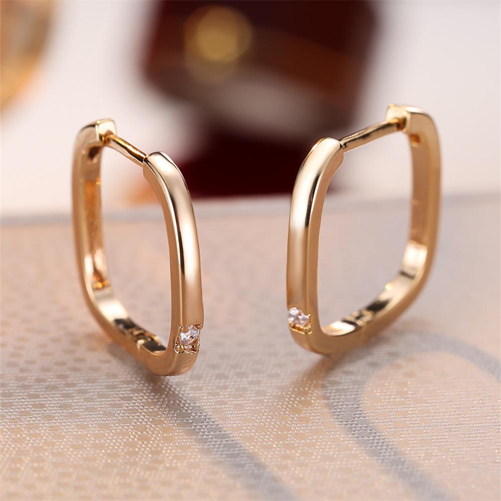 White Zircon Tiny Round Stone Square Hoop Earrings For Women Vintage Gold Color Ear Buckle Wedding Jewelry Engagement Party Gift