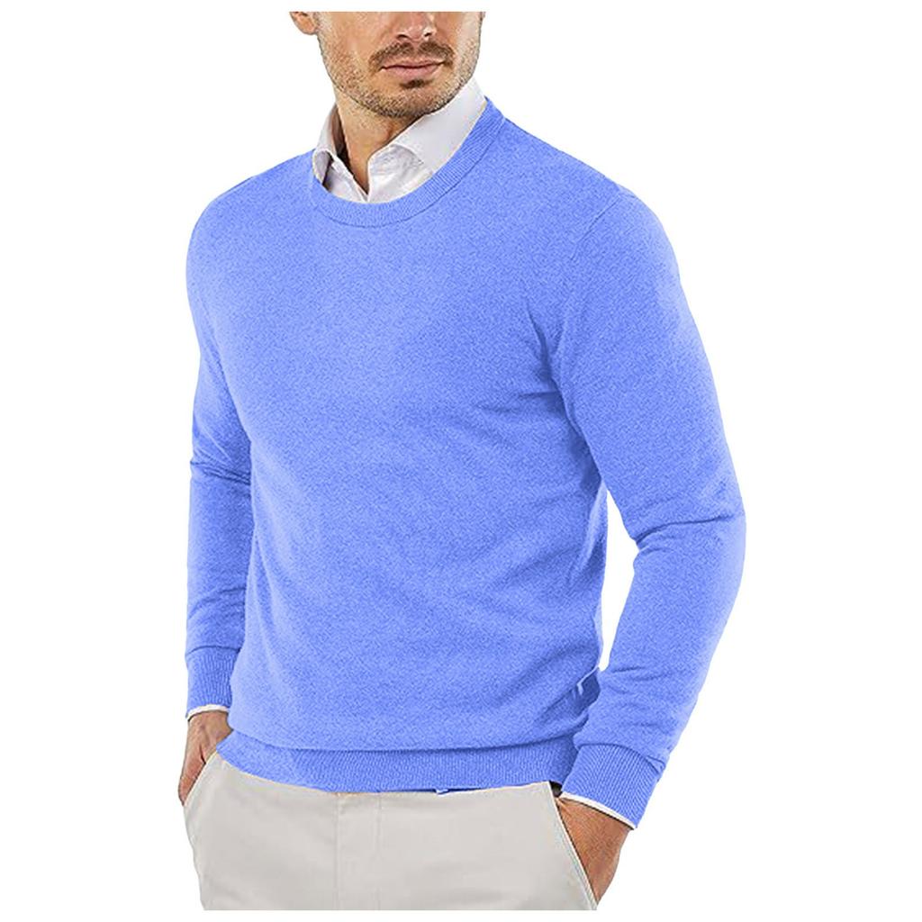 Round Neck Sweater Knitted Sweater Solid Color Casual Long Sleeve Sweater Pullover Wool Sweater Men