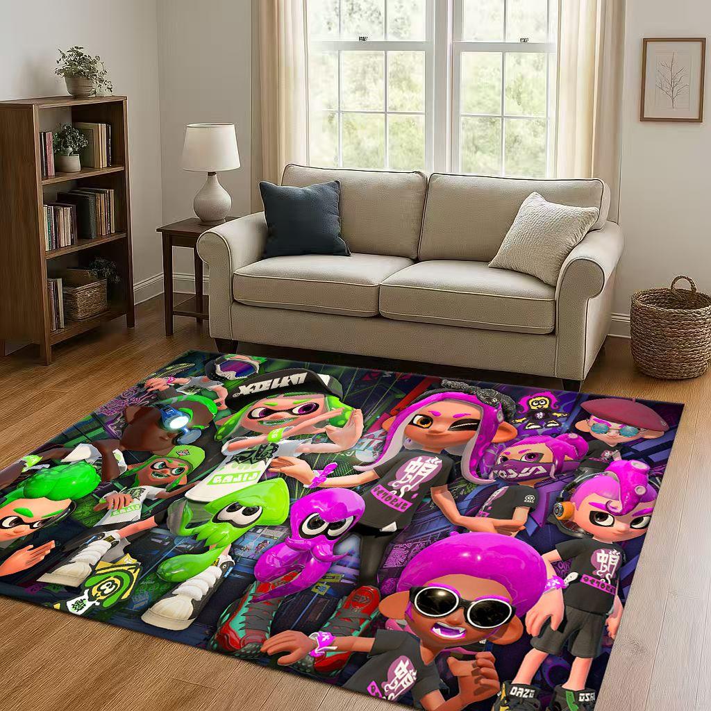 3D Splatoon Game Cartoon Living Room Non Slip Area Rug Soft Carpet for Bedroom Playroom Sofa,Easy Clean Home Decor Doormat