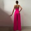 Combinaison pour femme Jambe large Taille haute Élégante Col V profond Dos nu Bretelles Combinaison pour banquet