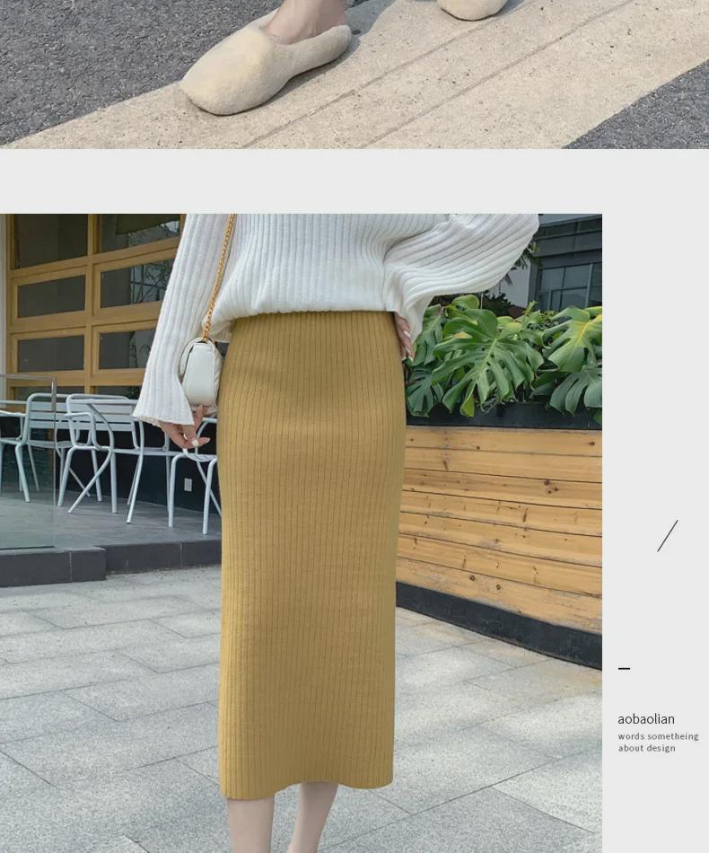 1688 Strickrock mit Schlitz und hoher Taille für Damen