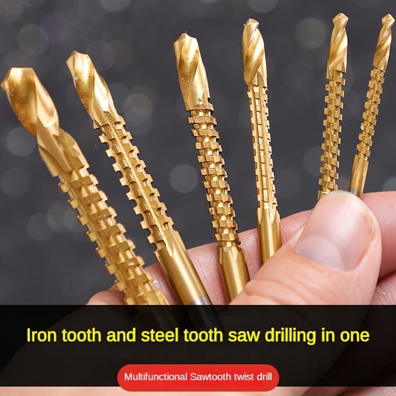 Three Piece Titanium Coated High-speed Steel Drill Fried Dough Twists, suitable for Metal, Wood and Plastic