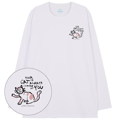 ASTRAL PROJECTION Doodle Cat Oversized Long Sleeve T-Shirt_White