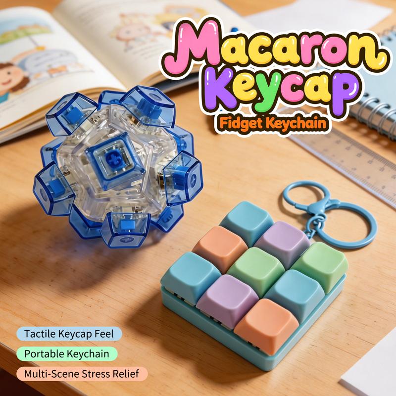 9-Key Tetris Fidget Keyboard Keychain & 3D Spherical Cube Stress Relief Sensory Antistress Toys For Adults Kids Anxiety Relief